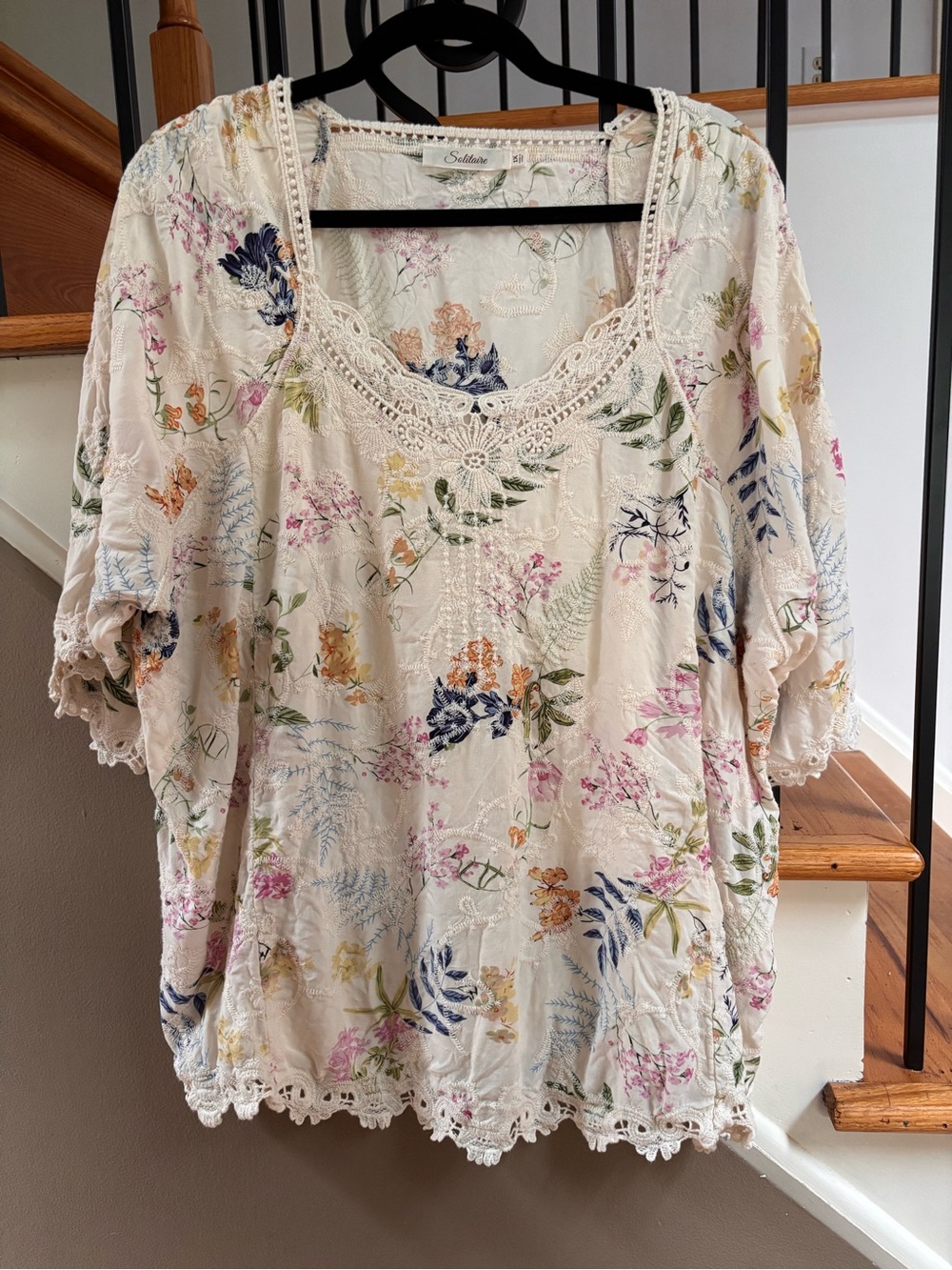 Solitaire Cream Floral Embroidered Chemise with Multicolor Blooms